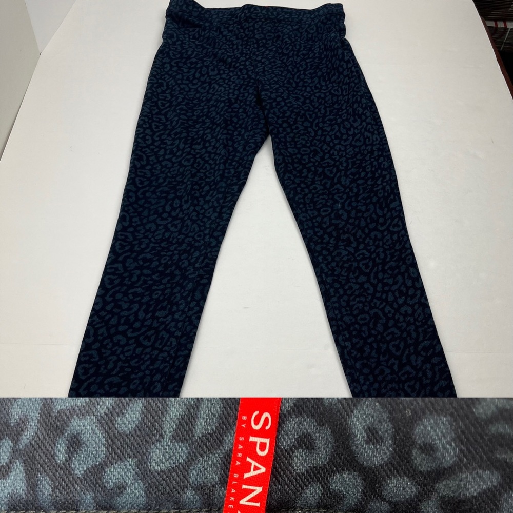 Spanx Leopard Cheetah Print Blue Jeggings Womens SZ Medium Pull On Pant Slimming